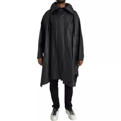 Bottega Veneta Black Leather Hooded Men Trenchcoat Jacket - Hilstor