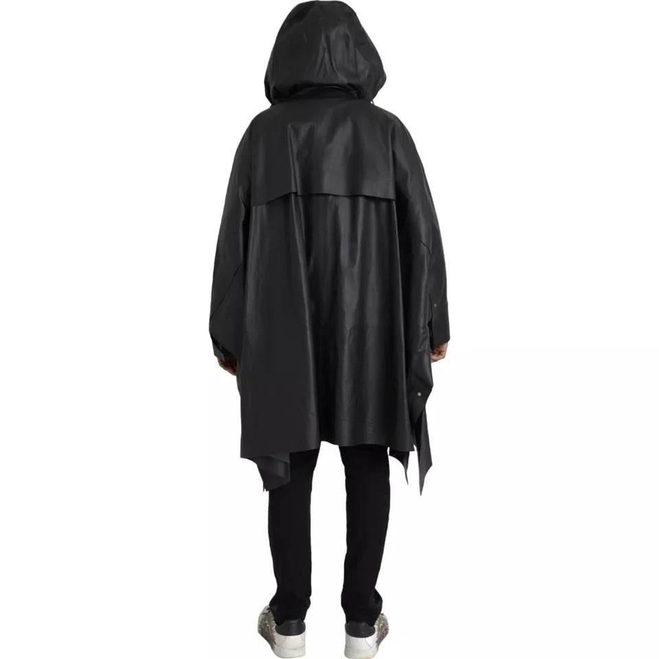 Bottega Veneta Black Leather Hooded Men Trenchcoat Jacket - Hilstor
