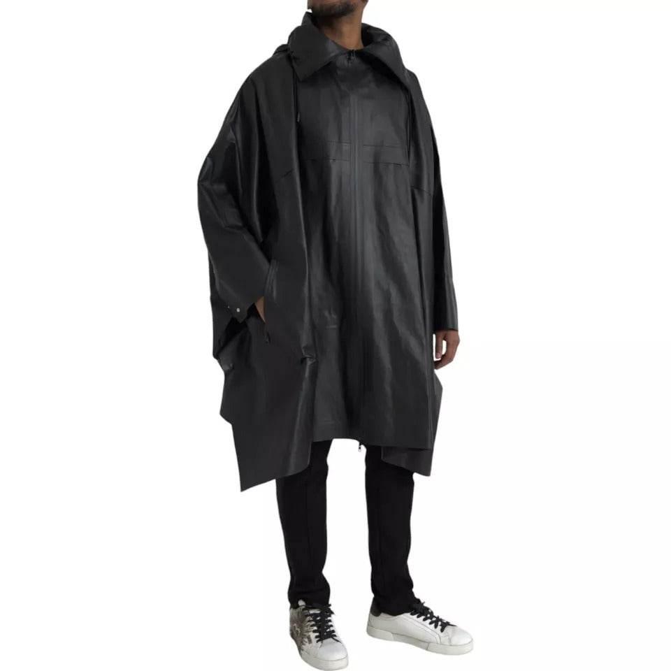 Bottega Veneta Black Leather Hooded Men Trenchcoat Jacket - Hilstor
