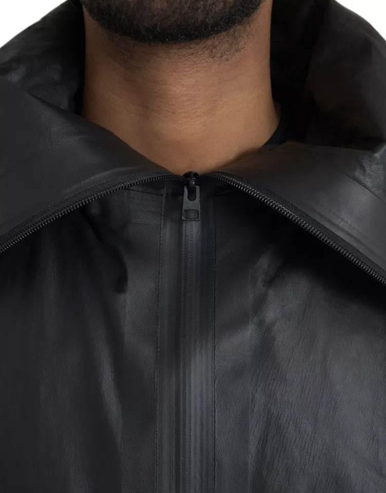Bottega Veneta Black Leather Hooded Men Trenchcoat Jacket - Hilstor