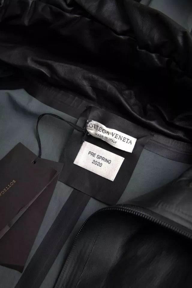 Bottega Veneta Black Leather Hooded Men Trenchcoat Jacket - Hilstor