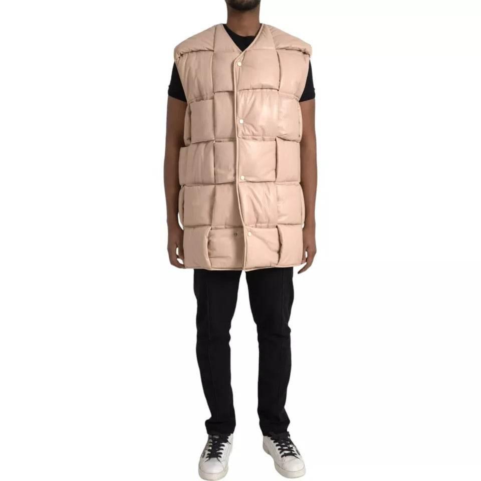 Bottega Veneta Beige Quilted Sleeveless Calf Leather Jacket - Hilstor