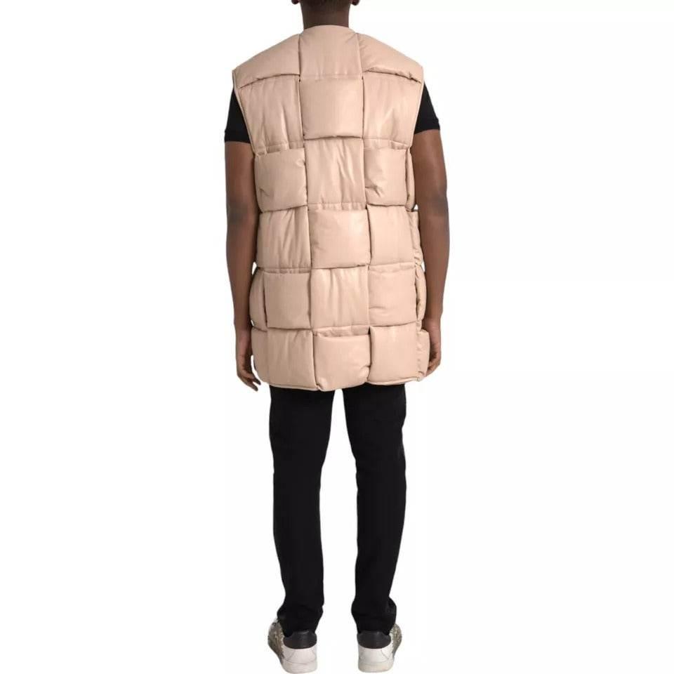 Bottega Veneta Beige Quilted Sleeveless Calf Leather Jacket - Hilstor