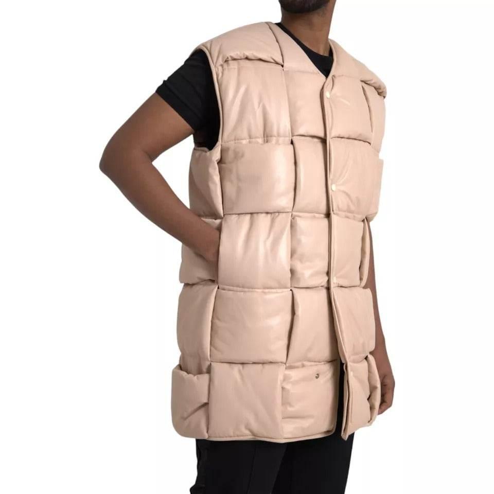 Bottega Veneta Beige Quilted Sleeveless Calf Leather Jacket - Hilstor