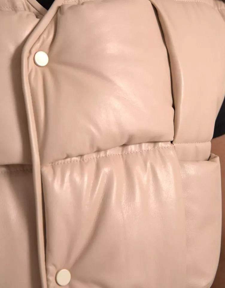 Bottega Veneta Beige Quilted Sleeveless Calf Leather Jacket - Hilstor