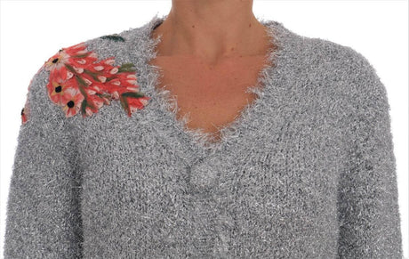 Dolce & Gabbana Elegant Silver Floral Applique Cardigan - Hilstor