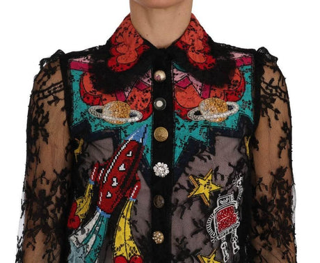 Dolce & Gabbana Black Lace Crystal SPACE Shirt - Hilstor