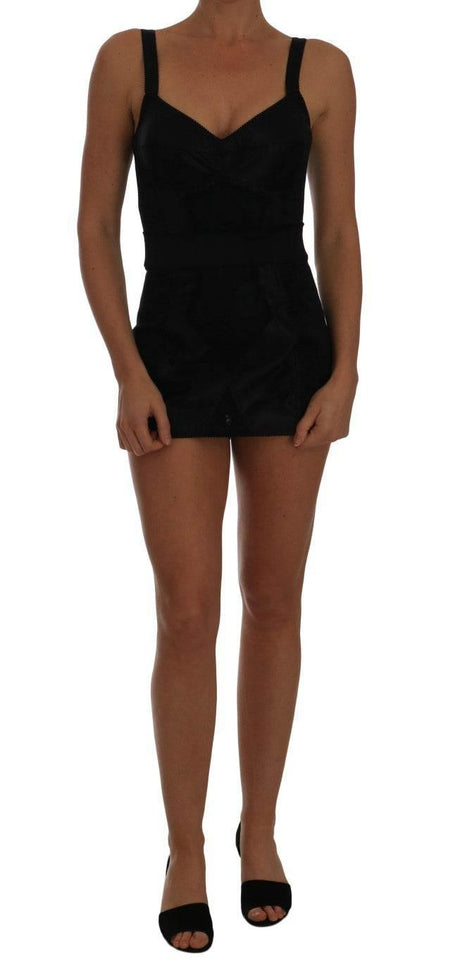 Dolce & Gabbana Elegant Black Floral Stretch Bodysuit Romper - Hilstor