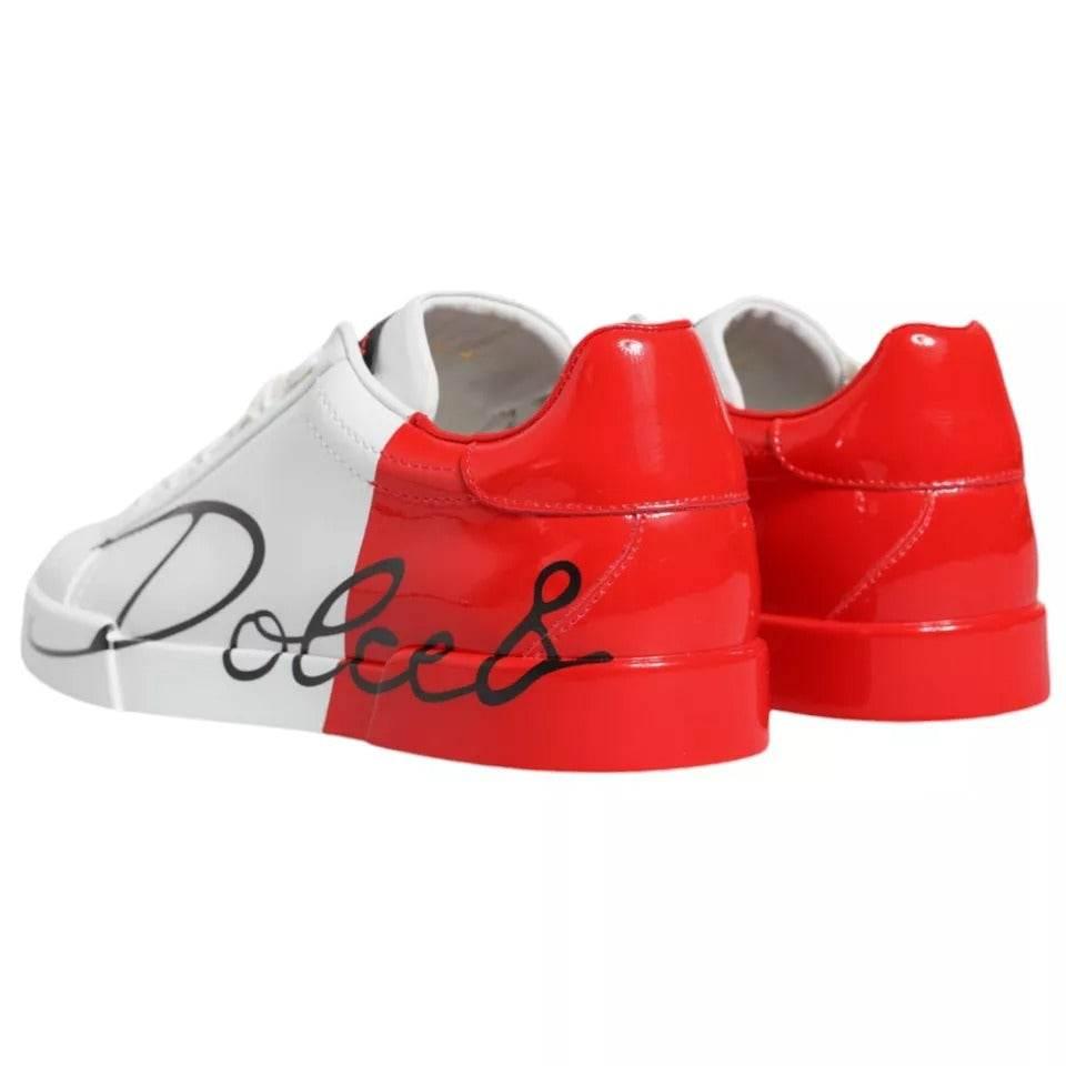 Dolce & Gabbana White Red Portofino Low Top Sneakers Shoes - Hilstor