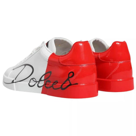 Dolce & Gabbana White Red Portofino Low Top Sneakers Shoes - Hilstor