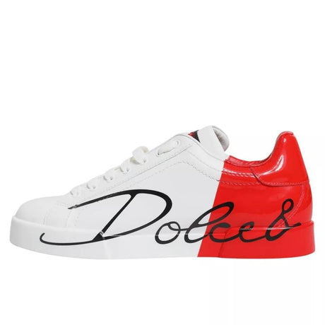 Dolce & Gabbana White Red Portofino Low Top Sneakers Shoes - Hilstor
