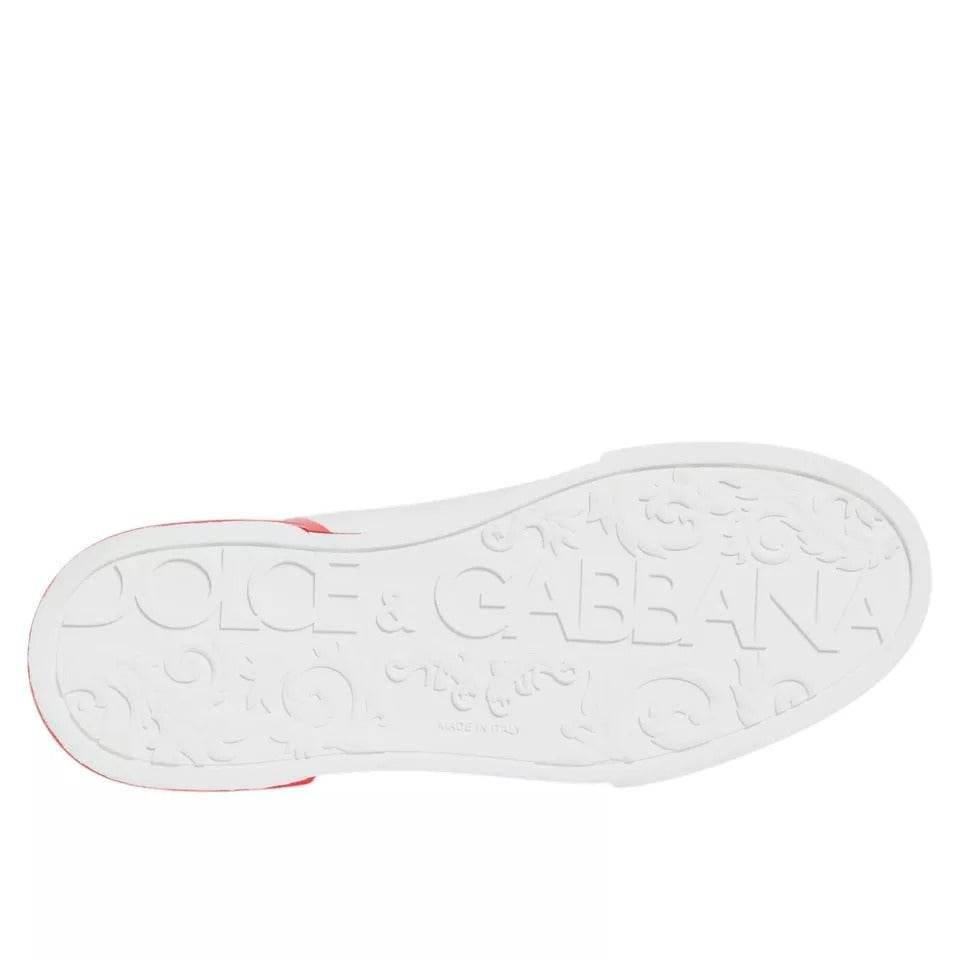 Dolce & Gabbana White Red Portofino Low Top Sneakers Shoes - Hilstor