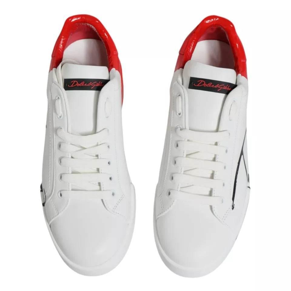 Dolce & Gabbana White Red Portofino Low Top Sneakers Shoes - Hilstor