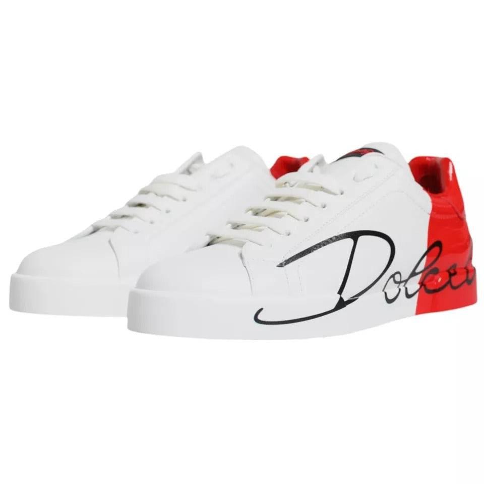 Dolce & Gabbana White Red Portofino Low Top Sneakers Shoes - Hilstor