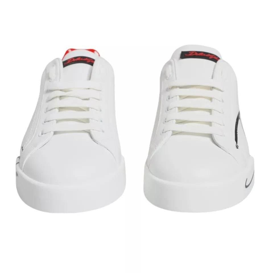 Dolce & Gabbana White Red Portofino Low Top Sneakers Shoes - Hilstor
