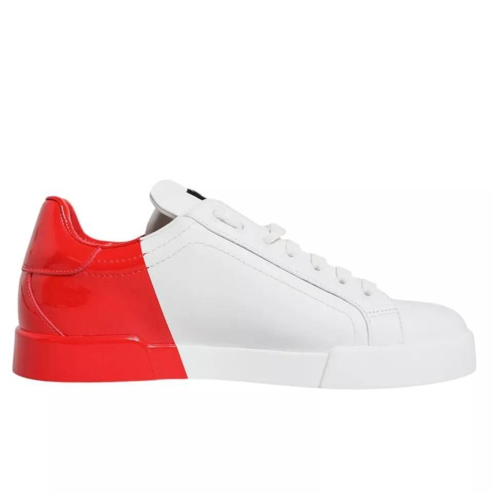 Dolce & Gabbana White Red Portofino Low Top Sneakers Shoes - Hilstor
