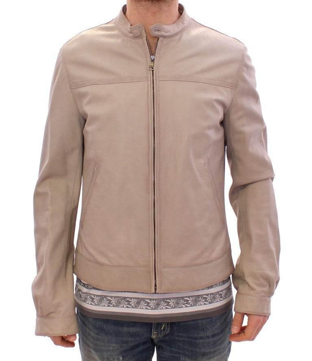 Dolce & Gabbana Elegant Beige Leather Lambskin Jacket - Hilstor