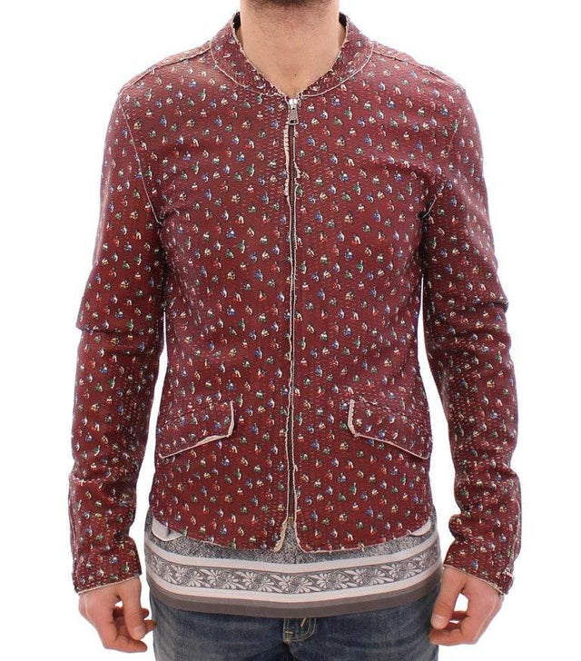 Dolce & Gabbana Exclusive Boxer Print Bordeaux Leather Jacket - Hilstor