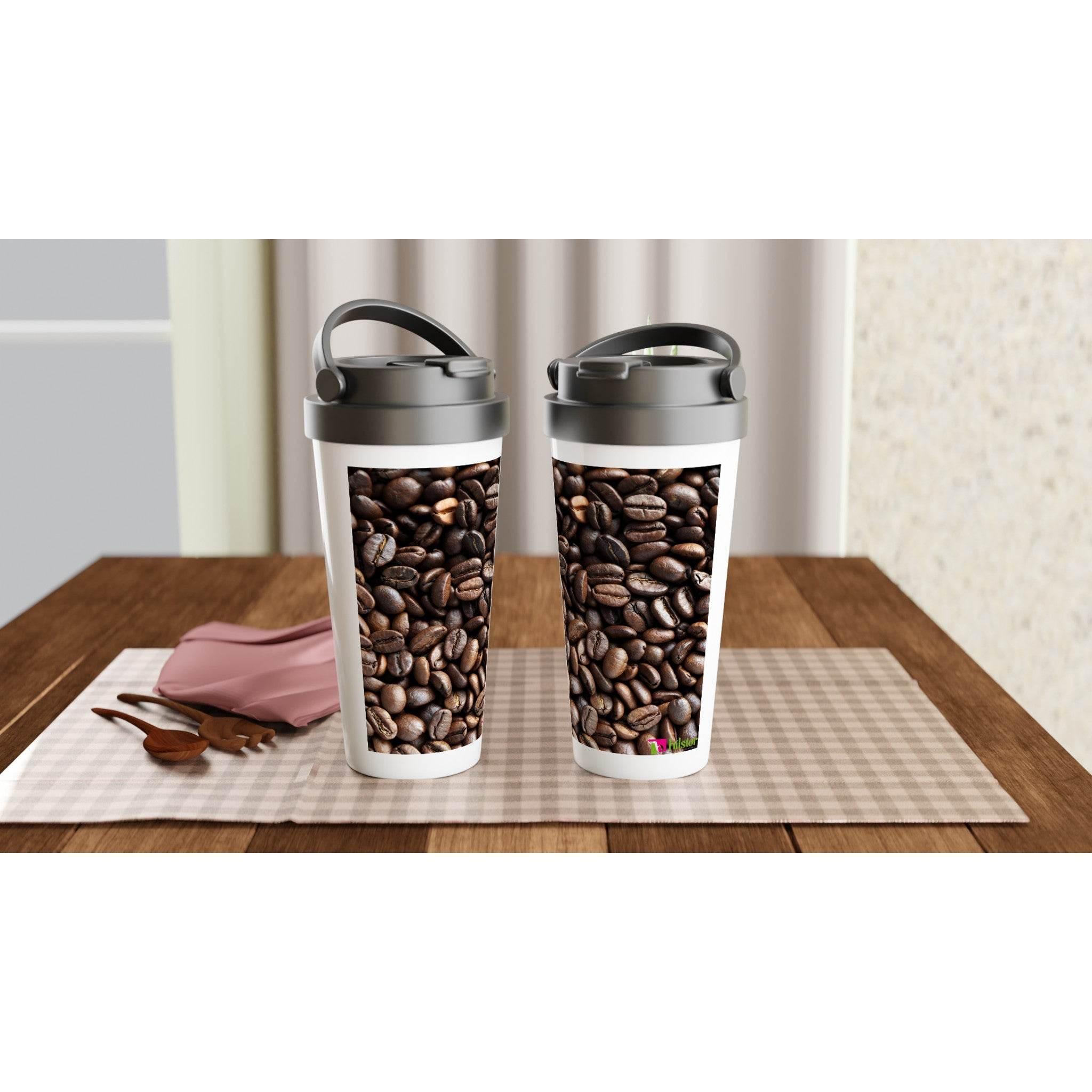 White 15oz Stainless Steel Travel Mug Coffee Beans - Hilstor
