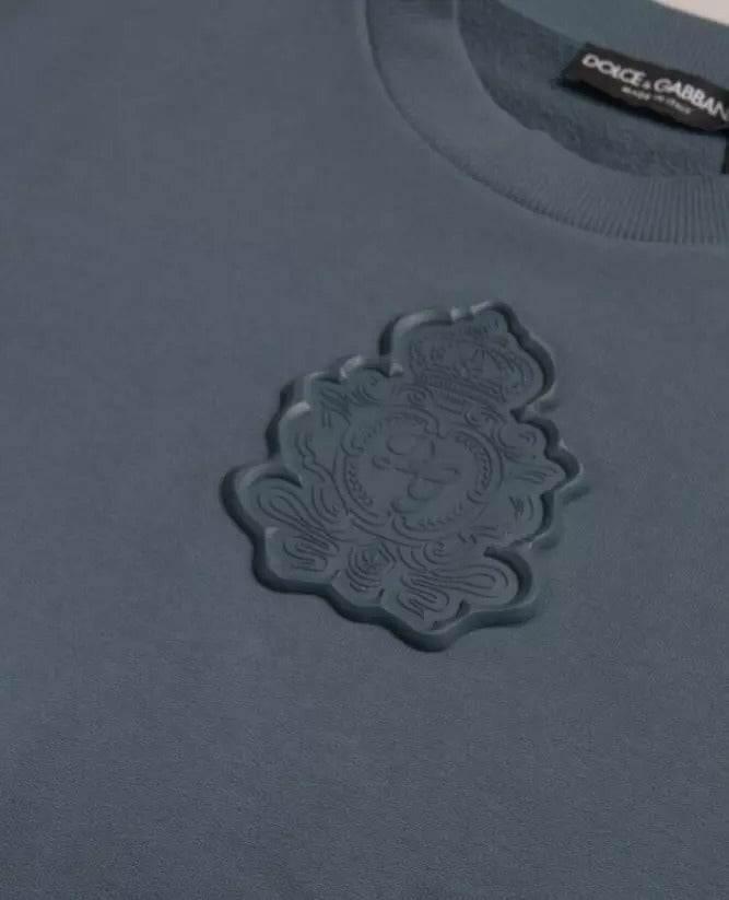 Dolce & Gabbana Blue Cotton Logo Patch Crew Neck Men Pullover Sweater - Hilstor