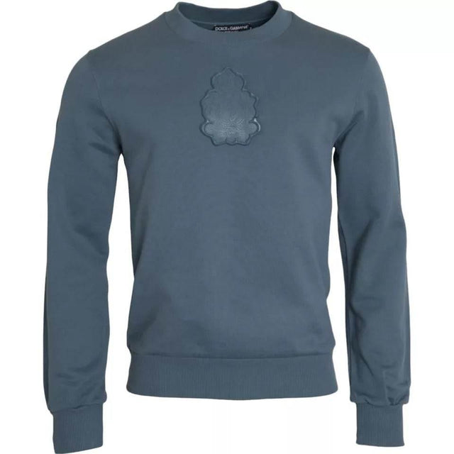Dolce & Gabbana Blue Cotton Logo Patch Crew Neck Men Pullover Sweater - Hilstor