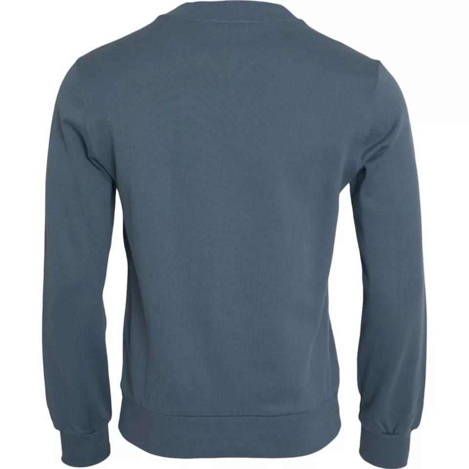 Dolce & Gabbana Blue Cotton Logo Patch Crew Neck Men Pullover Sweater - Hilstor