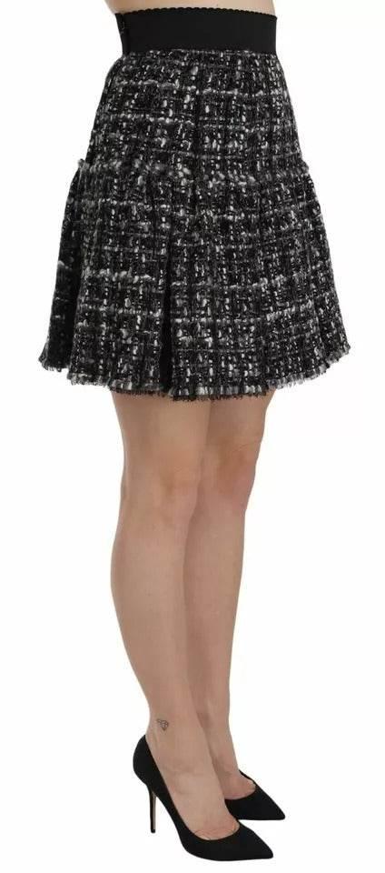 Dolce & Gabbana Black Check Flounce Detailed Wool Mini Skirt - Hilstor