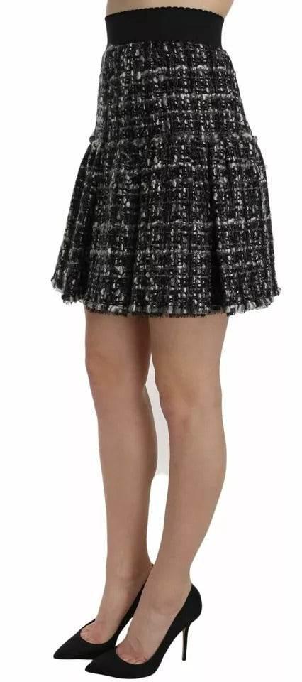 Dolce & Gabbana Black Check Flounce Detailed Wool Mini Skirt - Hilstor