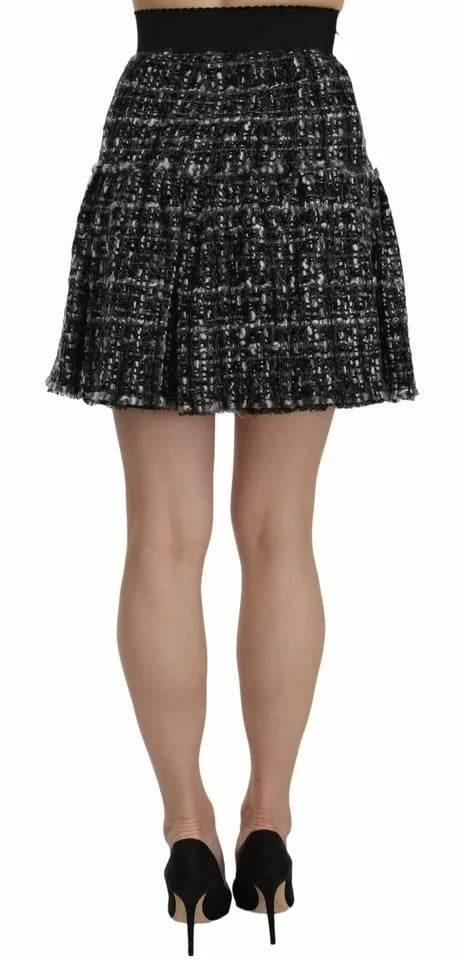 Dolce & Gabbana Black Check Flounce Detailed Wool Mini Skirt - Hilstor