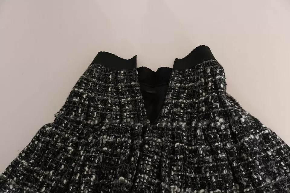 Dolce & Gabbana Black Check Flounce Detailed Wool Mini Skirt - Hilstor