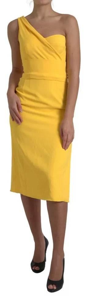 Dolce & Gabbana Yellow One Shoulder Side Slit Midi Dress - Hilstor