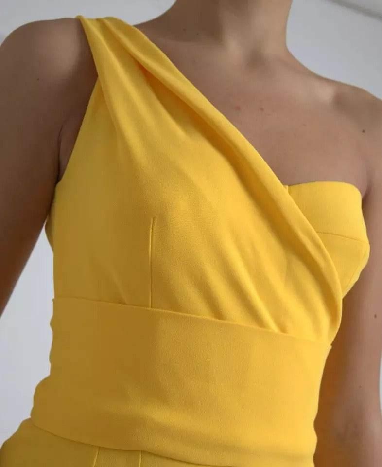 Dolce & Gabbana Yellow One Shoulder Side Slit Midi Dress - Hilstor
