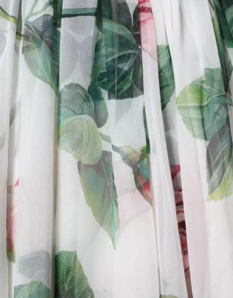 Dolce & Gabbana White Silk Floral Print A-line Midi Dress - Hilstor
