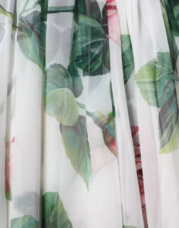 Dolce &amp; Gabbana hvid silke blomsterprint A-line midikjole