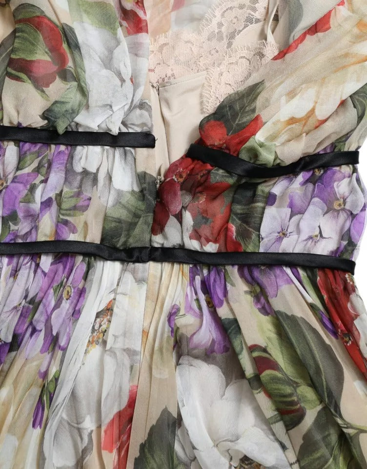 Dolce &amp; Gabbana Beige Floral Ærmeløs A-line minikjole