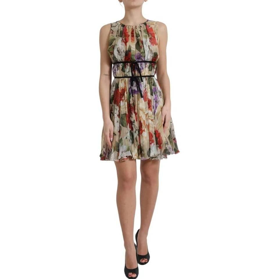 Dolce & Gabbana Beige Floral Sleeveless A-line Mini Dress - Hilstor