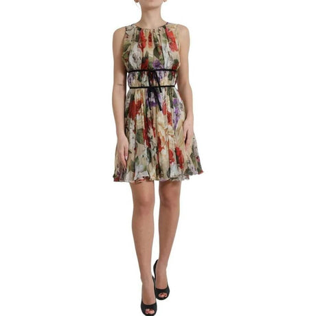 Dolce & Gabbana Beige Floral Sleeveless A-line Mini Dress - Hilstor