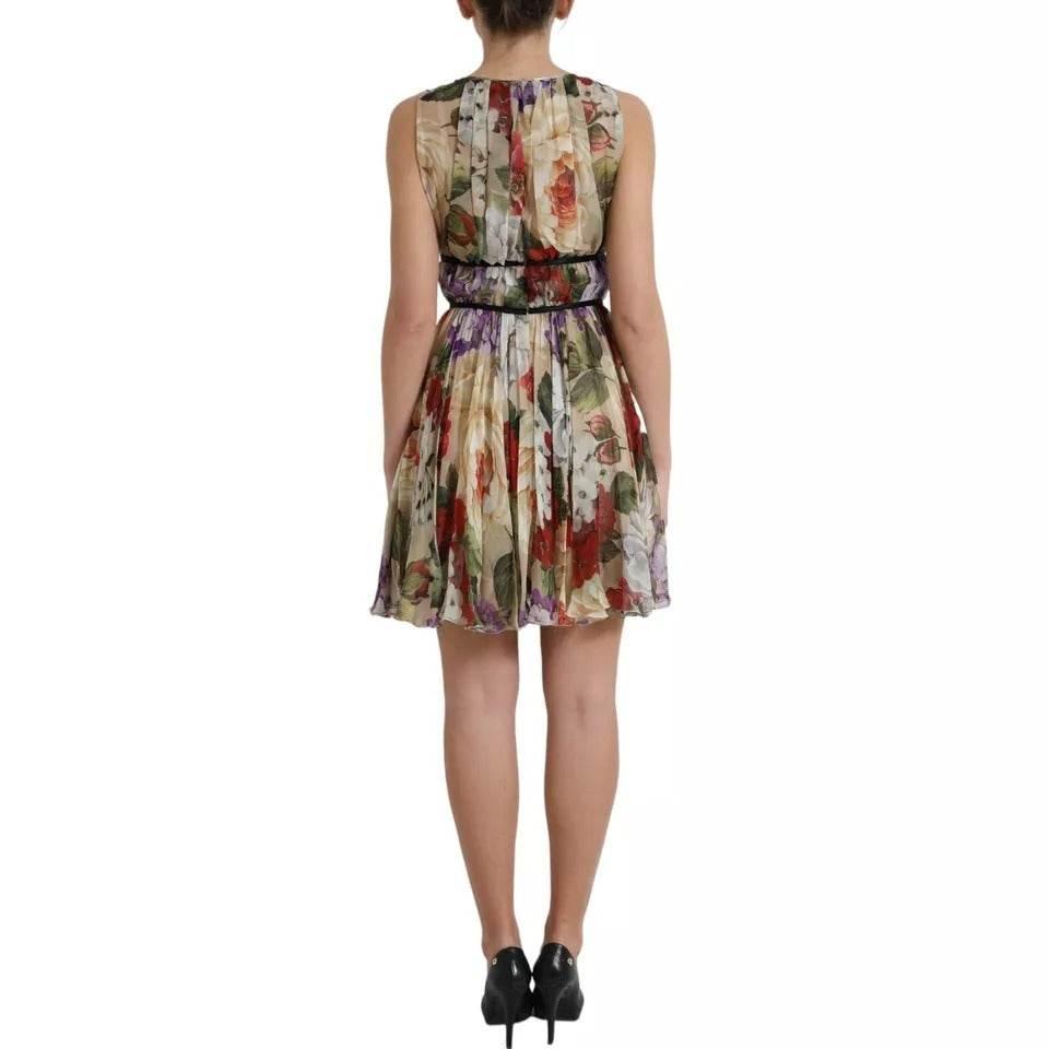Dolce & Gabbana Beige Floral Sleeveless A-line Mini Dress - Hilstor