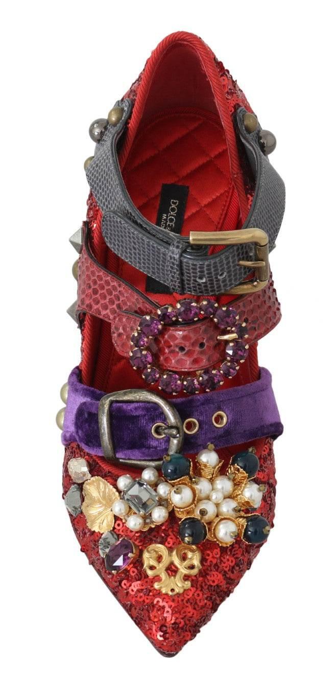 Dolce & Gabbana Red Bellucci Alta Moda Embellished Pumps - Hilstor