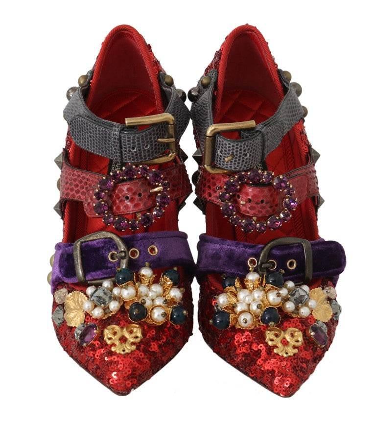 Dolce & Gabbana Red Bellucci Alta Moda Embellished Pumps - Hilstor