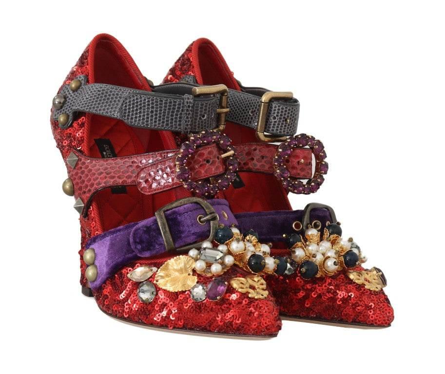Dolce & Gabbana Red Bellucci Alta Moda Embellished Pumps - Hilstor