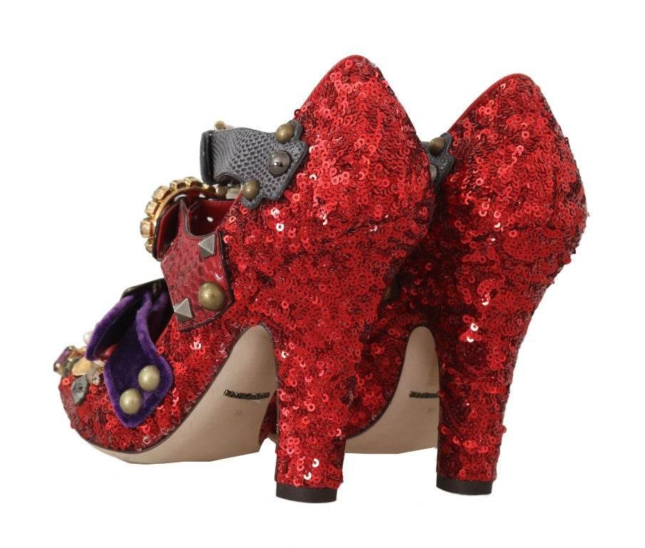 Dolce & Gabbana Red Bellucci Alta Moda Embellished Pumps - Hilstor