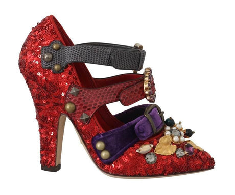 Dolce & Gabbana Red Bellucci Alta Moda Embellished Pumps - Hilstor