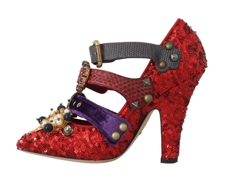Dolce & Gabbana Red Bellucci Alta Moda Embellished Pumps - Hilstor