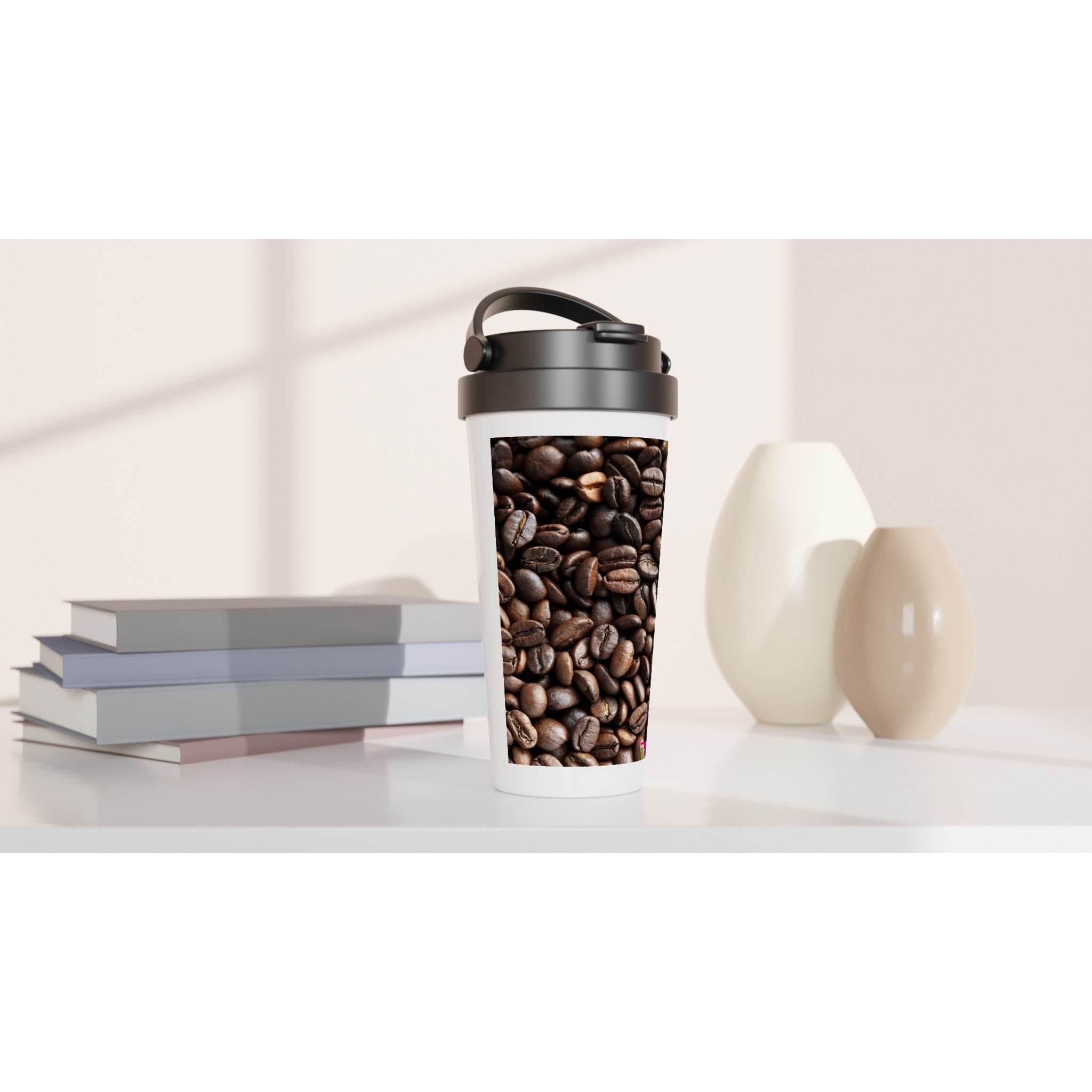 White 15oz Stainless Steel Travel Mug Coffee Beans - Hilstor