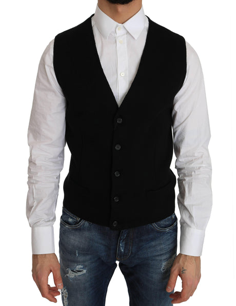 Dolce & Gabbana Black Cotton Dress Woven Waistcoat - Hilstor