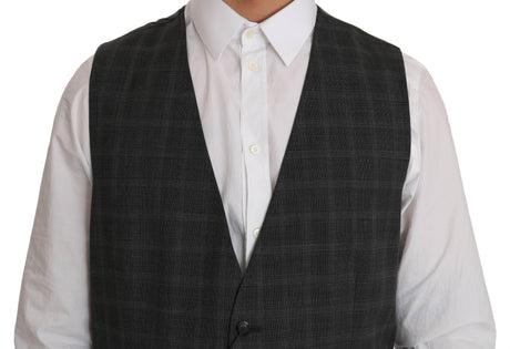 Dolce & Gabbana Gray Wool STAFF Checkered Stretch Vest - Hilstor