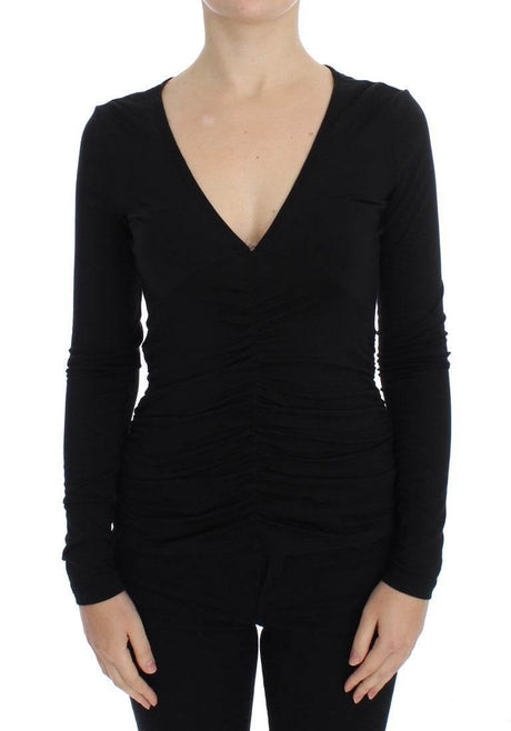 Versace Jeans Elegant V-Neck Black Viscose Blend Sweater - Hilstor