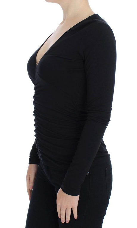 Versace Jeans Elegant V-Neck Black Viscose Blend Sweater - Hilstor