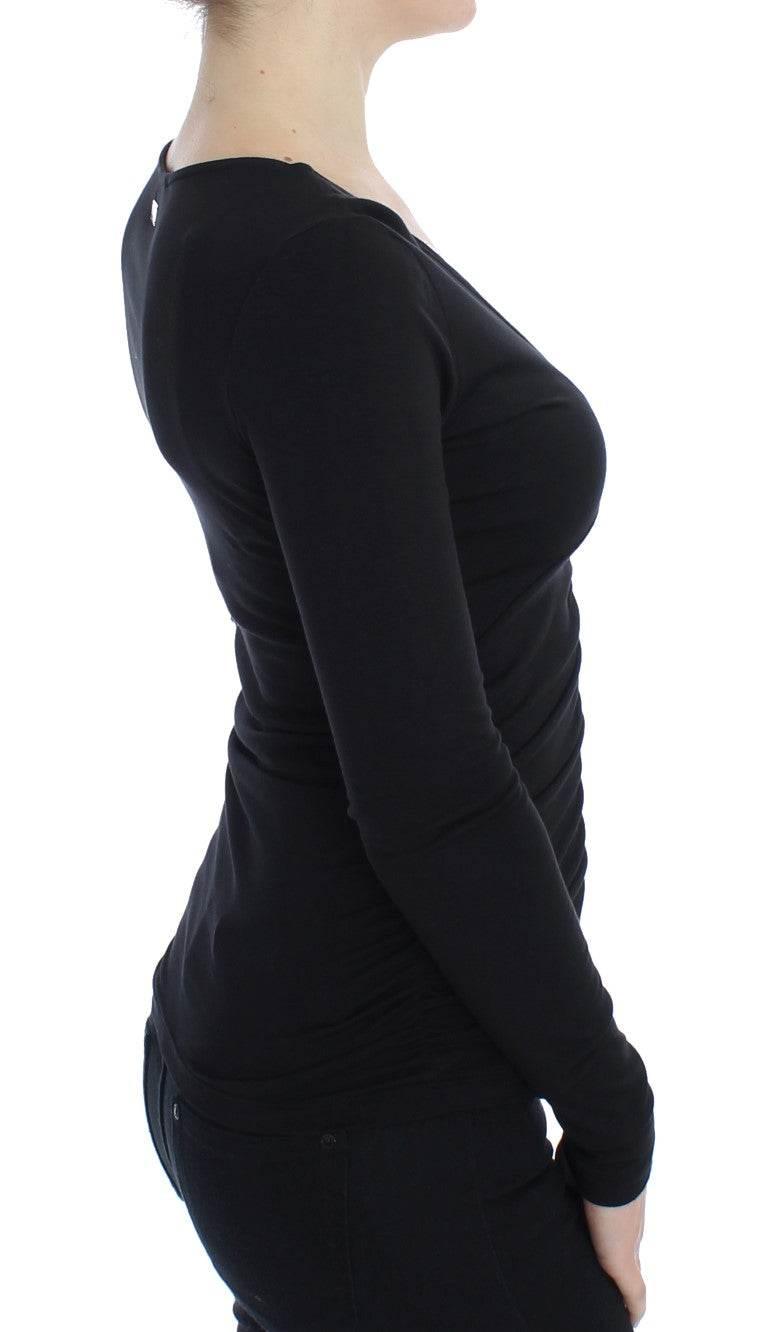 Versace Jeans Elegant V-Neck Black Viscose Blend Sweater - Hilstor
